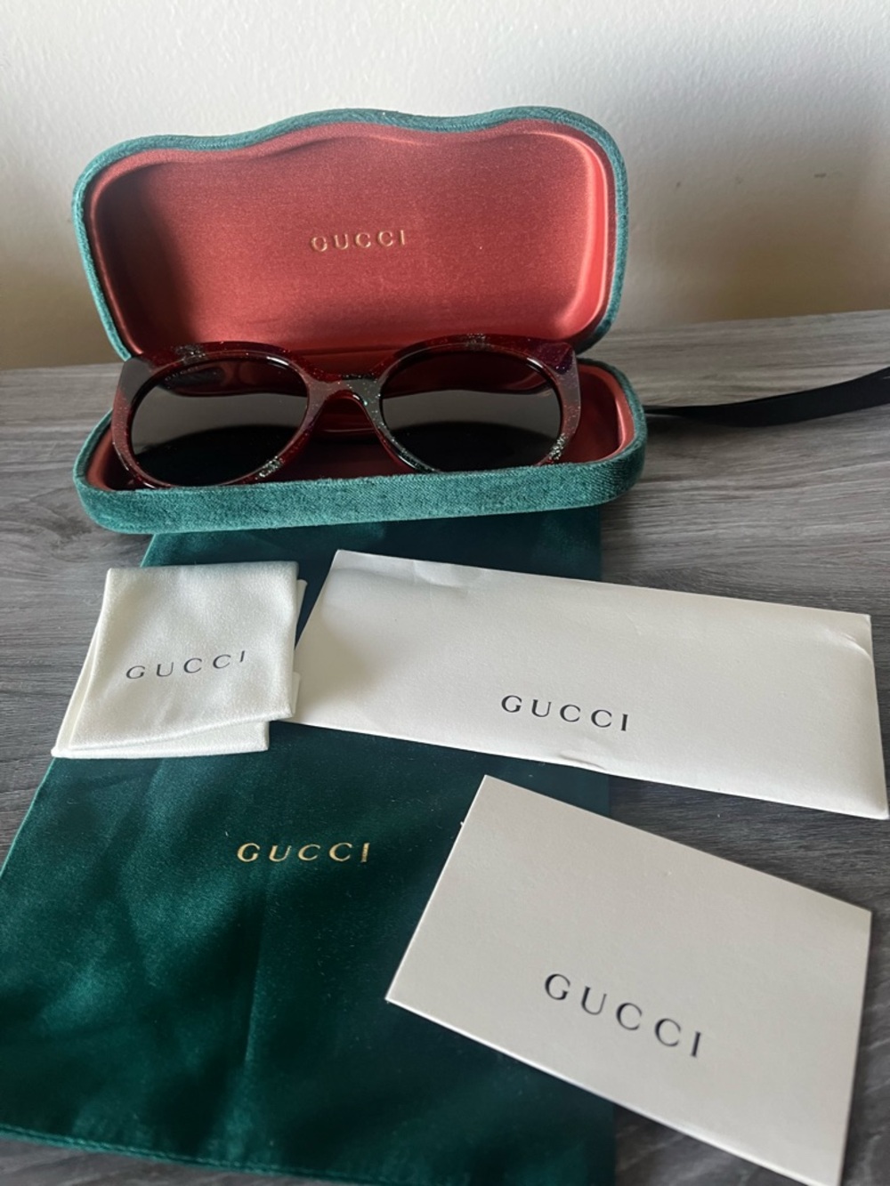 Gucci Tortoiseshell Sunglasses with Green Velvet Case